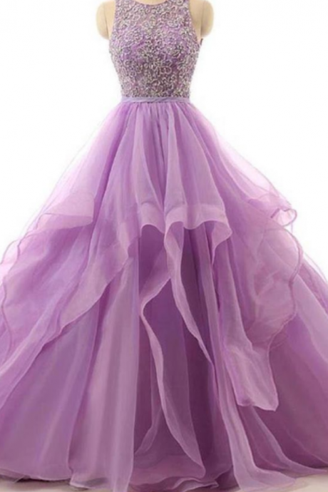 Illusion A-line Organza Evening Prom Dresses With Beading