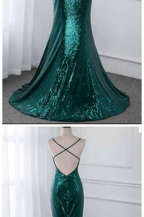 Stylish Dress Collection 2020 Emerald Green Sequins Prom Dresses Long Formal Evening Gown Dress Sleeveless