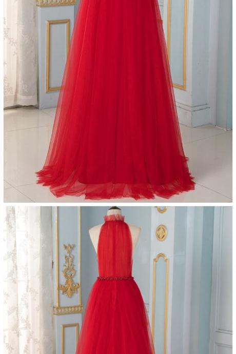 Stylish Dress Elegant Red High Neck Evening Dresses Long Formal Dress Party Evening Gown Robe De Soiree