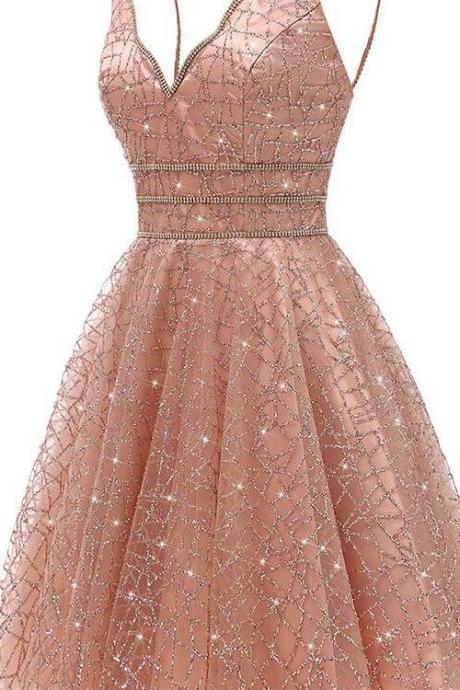 Stylish Dress Glitter Deep V-Neck Mini Homecoming Dresses Junior Graduation Dresses 