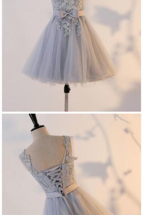 Stylish Dress Grey Cute Bridesmaid Dress Short Prom Dress Skirt Mini Dress