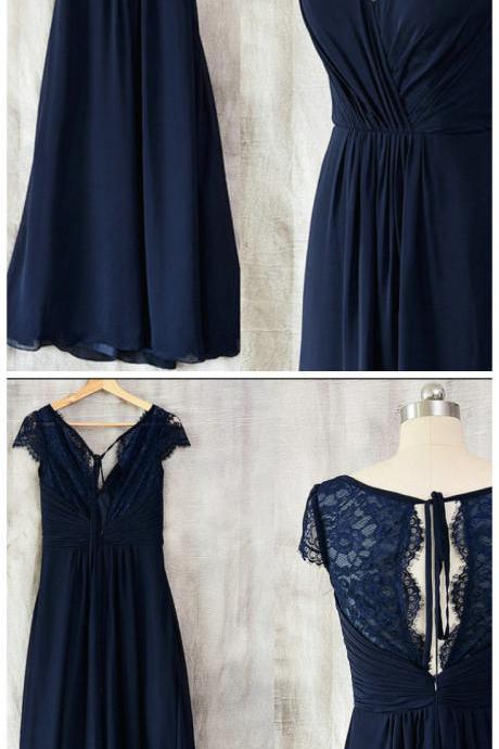 Stylish Dress Vintage Navy Blue Lace Bridesmaid Dress, Wedding Party Gown