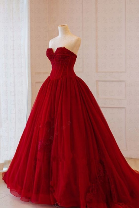 Charming Tulle Red Ball Gown, Formal Evening Dress