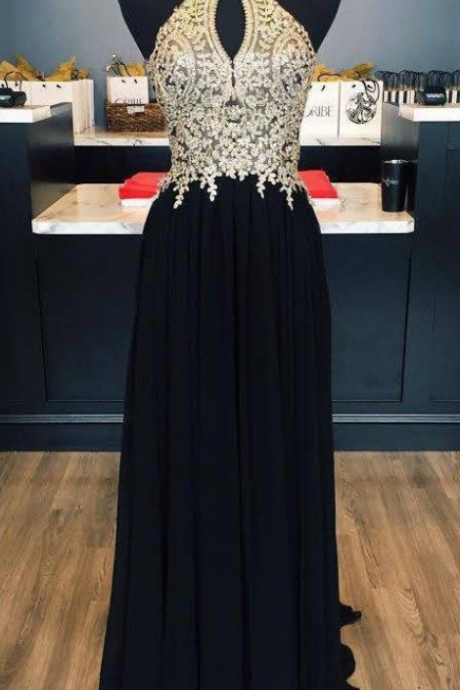 Gray Round Neck Lace Applique Long Prom Dress, Gray Evening Dress
