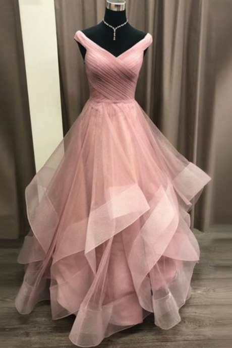 Princess Prom Dress Off The Shoulder Formal Gown For Evening Layered Tulle Skirt