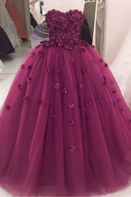 Gorgeous Flowers Sweetheart Tulle Ball Gowns Quinceanera Dresses