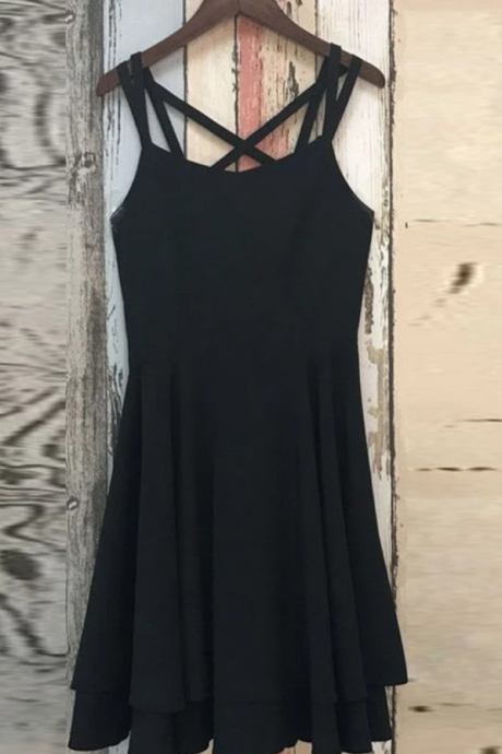 A-Line Criss-Cross Straps Spandex Little Black homecoming Dress