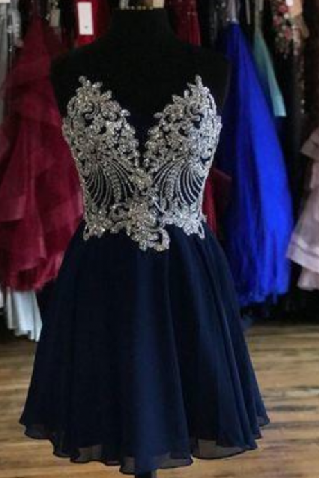 Sexy Straps Chiffon Appliques Short Party Homecoming Dress With Lace Up Back