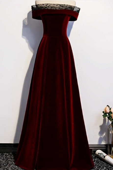 Charming Dark Red Velvet Long Prom Dress, Junior Prom Dress, Evening Gown