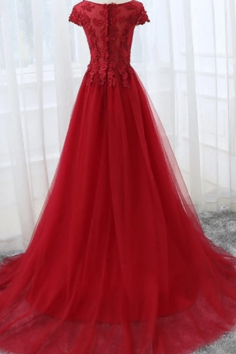 Tulle With Lace Applique Long Party Dress, Prom Gown