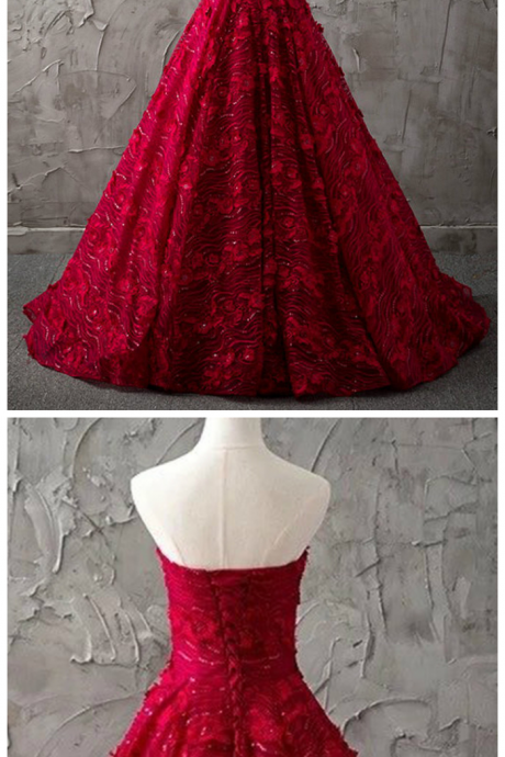 Burgundy Sweetheart Ball Gown Lace Up Floor Length Wedding Dress