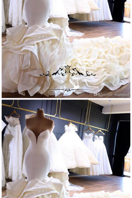  Ruffles Wave Organza Wedding Dresses Sweetheart Chapel Train Gorgeous Bridal Gowns