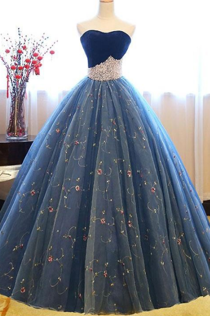 Ball Gown Prom Dresses Sweetheart Floor-length Beading Prom Dress Sexy Evening Dress
