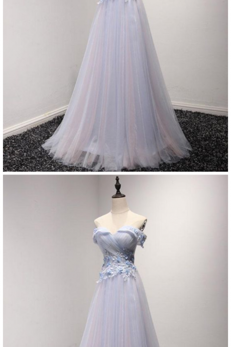 Tulle Strapless Long Prom Dress, Evening Dress