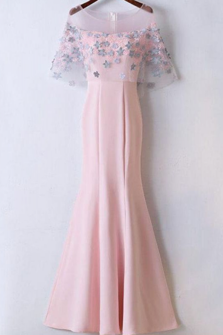 Mermaid Floor Length Evening Dress, Affordable Satin Prom Dress,flowered Prom Dresses
