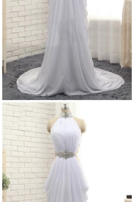 Simple Long,beaded ,halter Sleeveless,chiffon Evening Dress,elegant Prom Dresses,prom Dresses