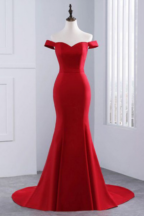 Off The Shoulder Prom Dress, Sweetheart Mermaid Long Evening Gown With Sweep Train