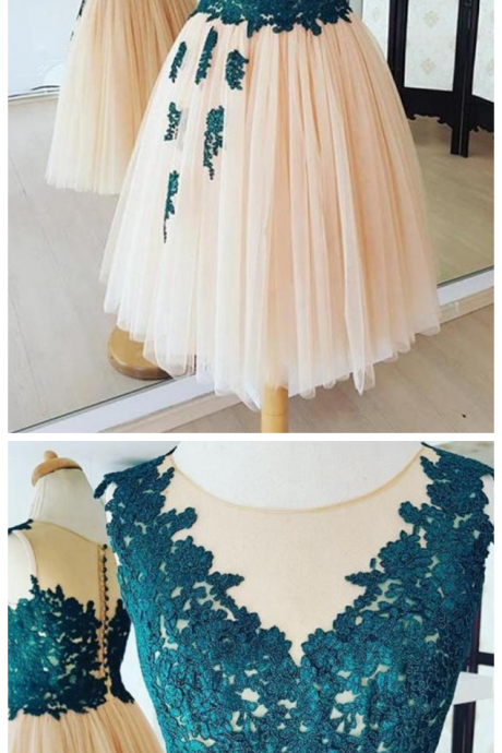 Chic Round Neck Organza With Lace Appliques Homecoming Dress