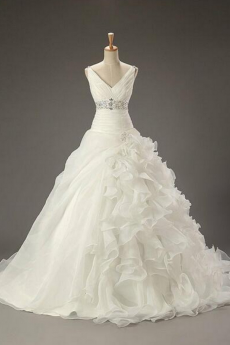 Neck Ruched Organza Bridal Dresses