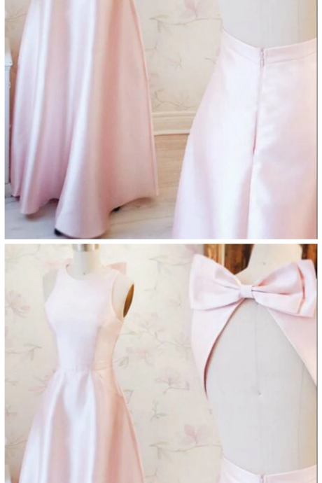 Satin Backless Floor Length Prom Dress With Bow