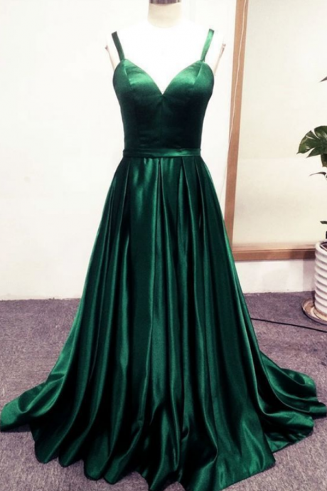 Sexy Prom Dresses Spaghetti Straps Long Slit Satin Evening Gown