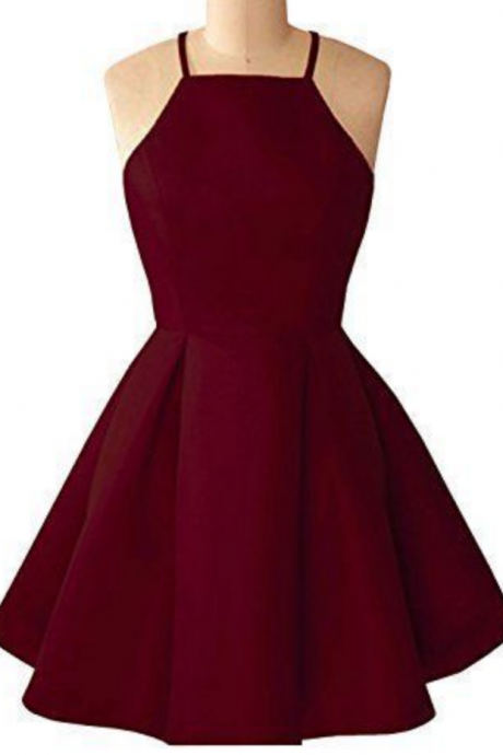 Simple Halter Sleeveless Pleated A-line Short Homecoming Formal Dress