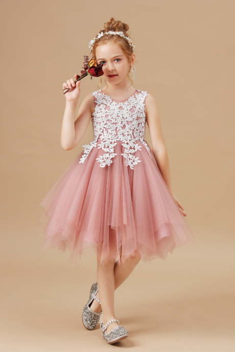 Flower girl dresses,Sleeveless Baby Kids Clothes Children Kids Clothing Appliques Girl Wedding Evening Gowns Party Dresses