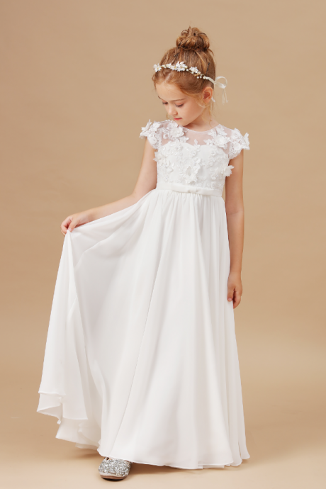 Flower girl dresses,Applique Sleeveless Kids Birthday Party Pageant Gowns Weddings First Communion Elegant Dresses 2-14T