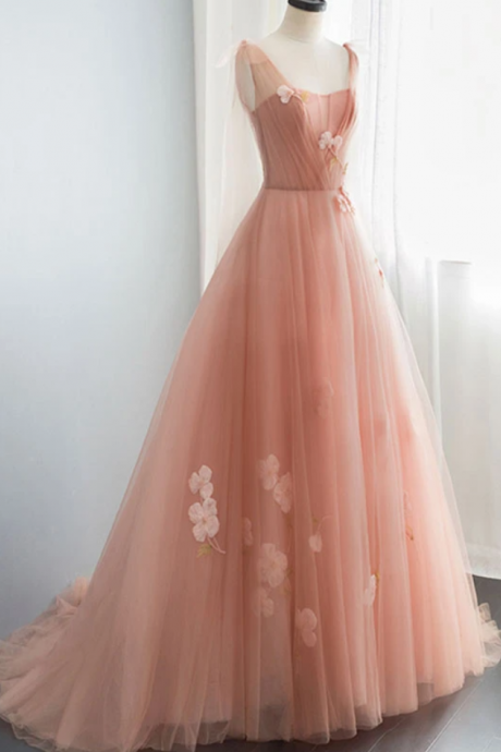 V Neck Tulle Long Prom Dress, Tulle Evening Dress