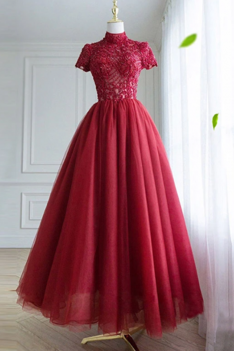 Tulle Lace Long Prom Dress, Tulle Lace Evening Dress