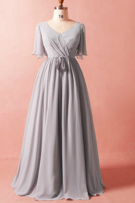 Plus Size Simple Chiffon Short Sleeve Prom Dress