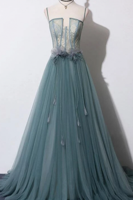 Tulle Straps Long With Lace Party Gown, Prom Dress