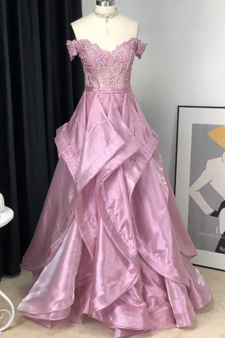 A-line/princess Satin Off-the-shoulder Applique Sleeveless Floor-length Dresses