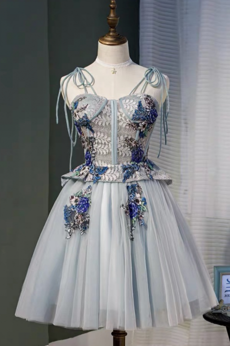 Spaghetti strap evening dress, fairy princess dress, lace dress, birthday party dress,custom made