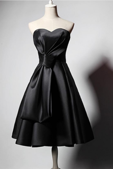 Elegant Black Prom Dress Tea Length Zipper Back Party Gowns 