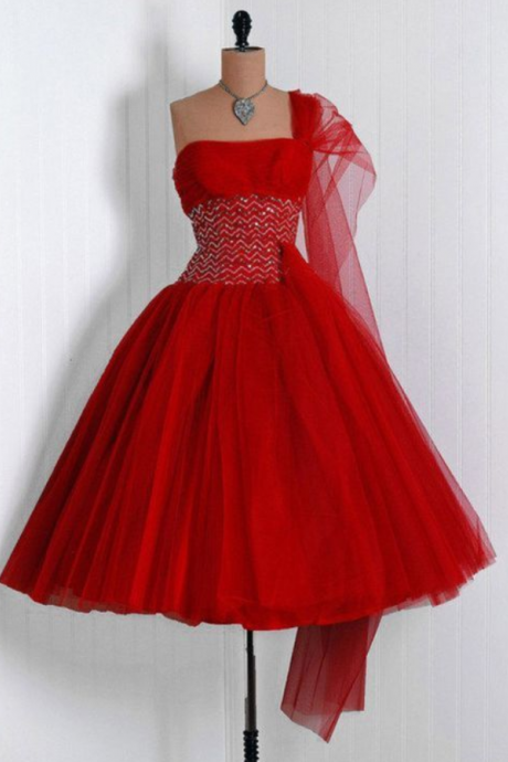 Vintage Ball Gown Homecoming Dresses One Shoulder Beading Mini Short Cocktail Dress