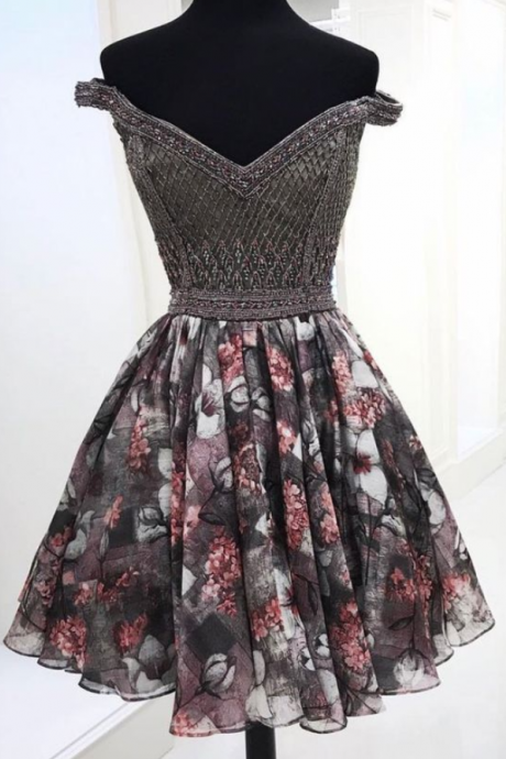 Black V Neck Beads Tulle Short Prom Dress, Black Homecoming Dress