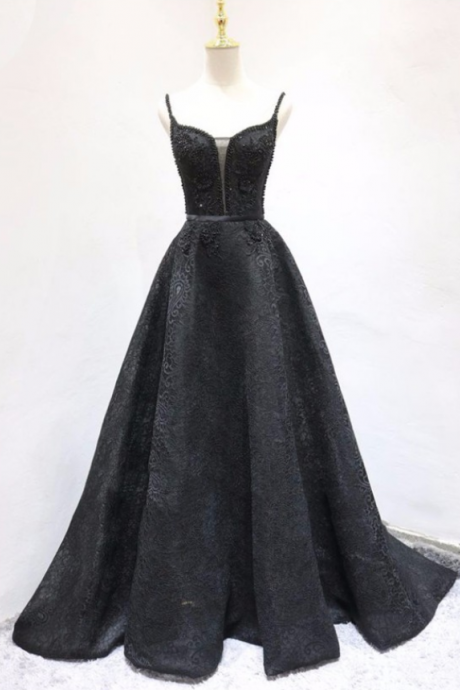 Black Ball Gown Beaded Prom Dress,Prom Dress,Prom Dresses,Long Prom Dress