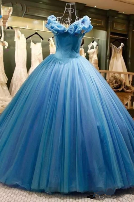 Blue Ball Gown Prom Dresses 2017 Pageant Gowns Quinceanera Dresses Graduation Party Dress Puffy Tulle Evening Dress