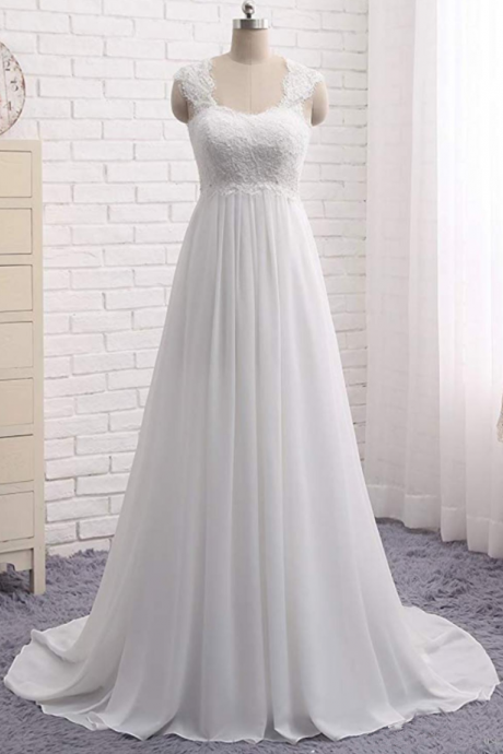 New Romantic Beach A-line Wedding Dresses Cheap Maternity Cap Sleeve Keyhole Lace Up Backless Chiffon Summer Pregnant Bridal Gowns