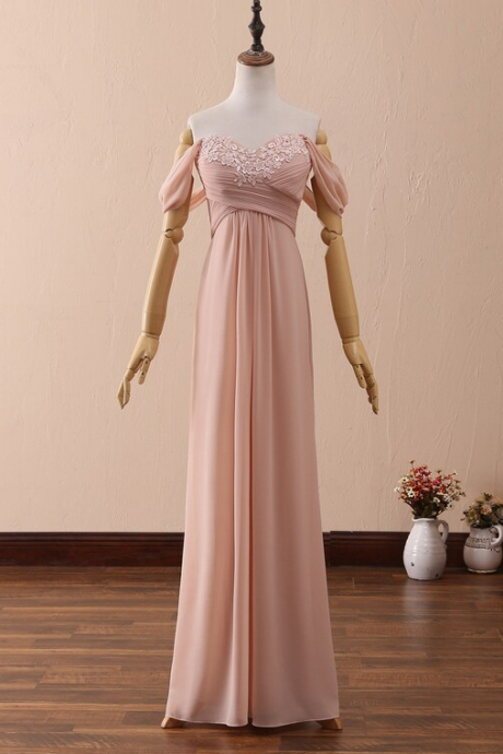Floral Lace Prom Dress Long,Sexy Off Shoulder Evening Dress Low Back,Dusty Pink Draped Women Formal Party Dress,Bridesmaid Dress Chiffon