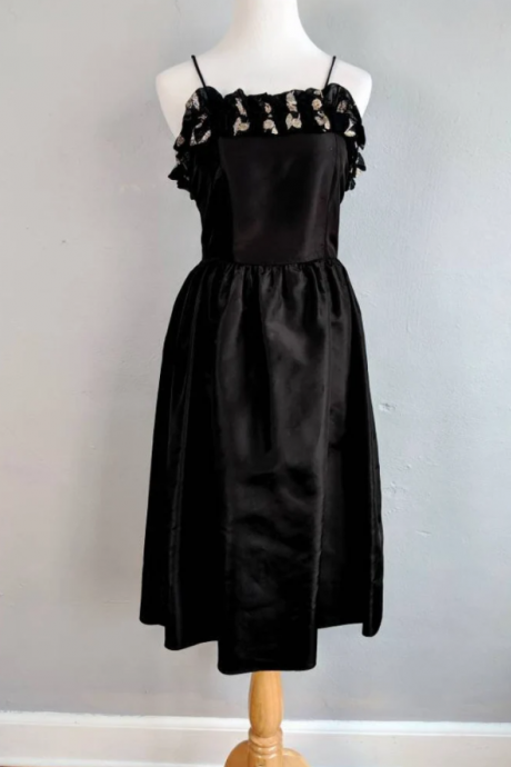 Beautiful Vintage Little Black Dress With Gold Detailing