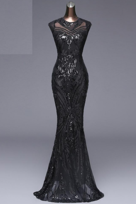 Poems Songs Elegant Long Black Sequin Evening Dress Vestido De Festa Robe Longue Prom Gowns Formal Party Reflective