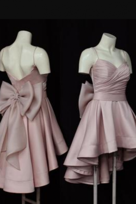 High Low Style Sweetheart Bow Back Satin Prom Homecoming Dresses