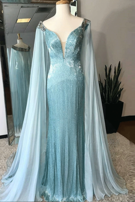 Deep V-neck Sheath Floor-length Sequined Prom Dress
