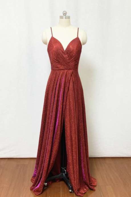 Prom Dresses Prom Dress 2022 Spaghetti Straps Glitter Long Evening Dress With Slit