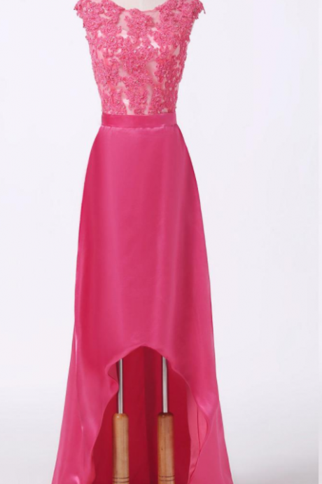 Fashion Full Length Hi-lochiffon Lace Applique Prom Dresses Evening Dress Bridesmaid Dresses Custom Made