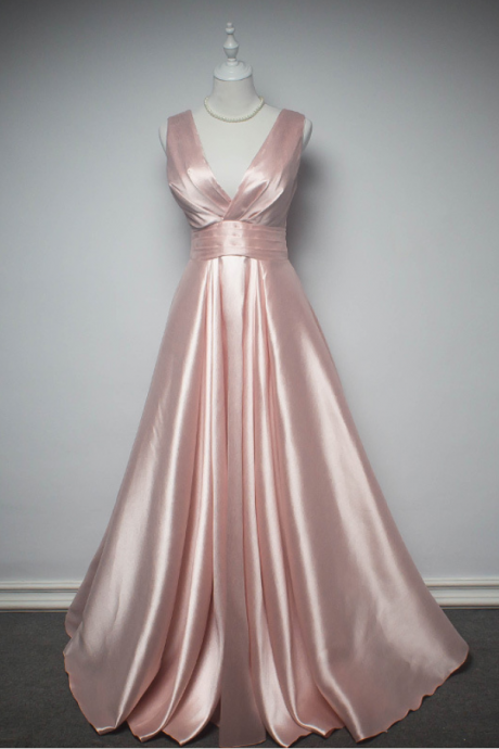Long Pink Bridesmaid Dresses,a Line Bridesmaid Dresses With V Neck, Wedding Party Dresses, Wedding Guest Dress, Prom Dresses