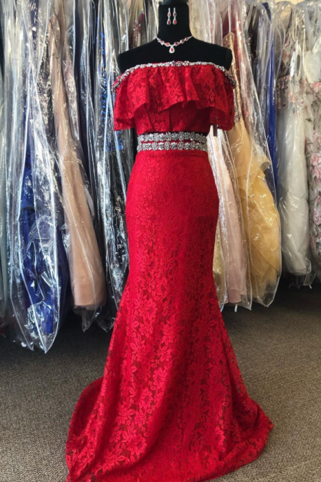 Red Lace Prom Dresses, Red Prom Dresses,