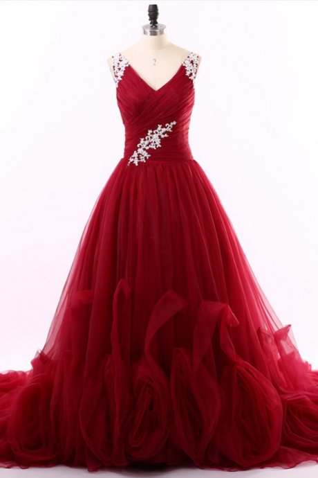 Red Prom Dresses , Unique Design Prom Dresses, V-neck Tank Prom Dresses , Custom Made Prom Dresses, Elegant Appliques Beautiful Dresses